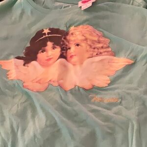 NWOT FIORUCCI CHERUBS TEAL TSHIRT XL but runs small